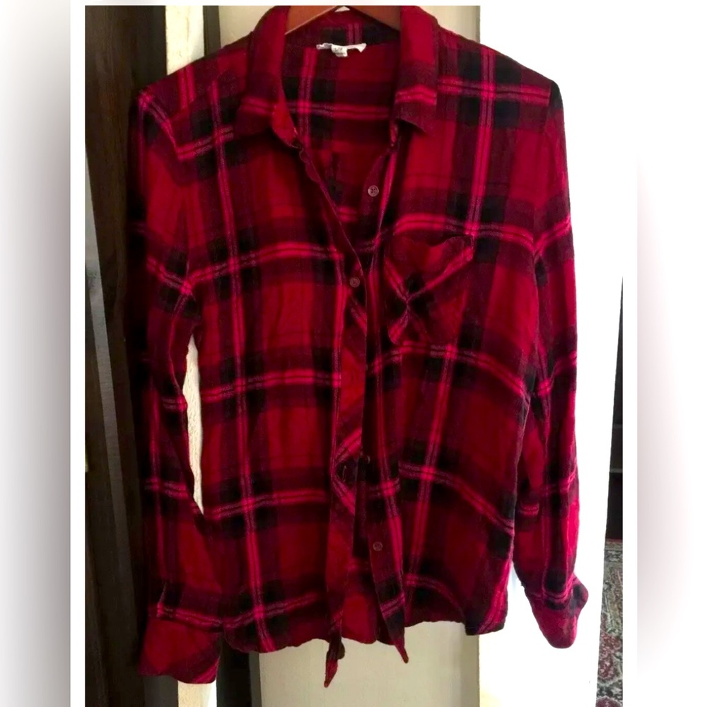 BEACH LUNCH LOUNGE PLAID BUTTON DOWN SHIRT LARGE, LADIES WOMENS